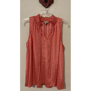 Chenault Womens XL Pink Vneck Sleeveless Tunic-Style Polka-Dot Blouse! A5671